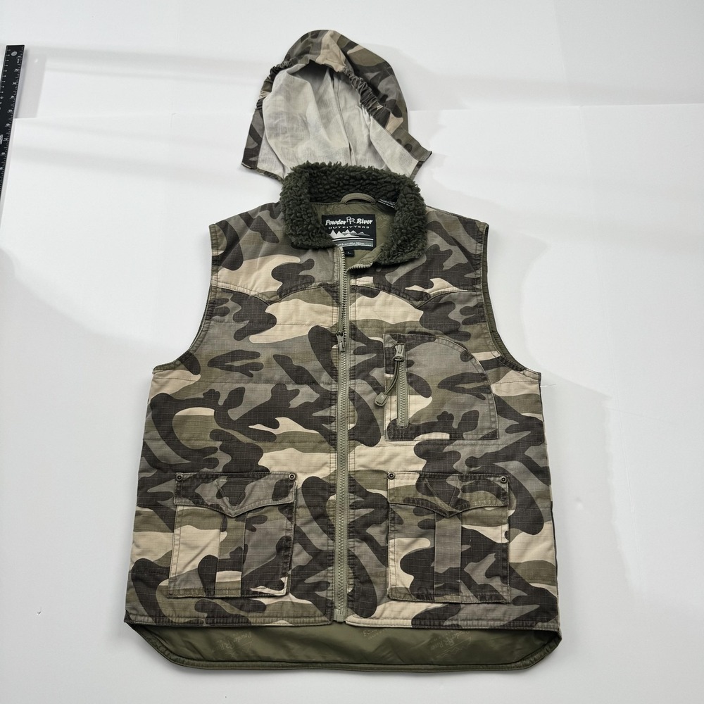 Powder River Outfitters Vest Mens Large Camo Hooded Sherpa Lined Hunting Outdoor